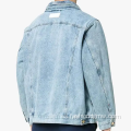 Botón personalizado para hombres de la chaqueta de mezclilla azul claro